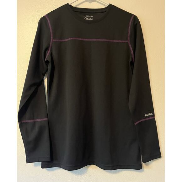Cabela's Long Sleeve Layering Top Women’s Medium Solid Black Purple Crew Neck - Picture 1 of 10